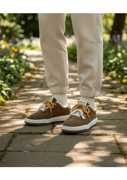 G25K372 Içi Kürklü Camel Renk Kadın Süet Sneaker Ayakkabı