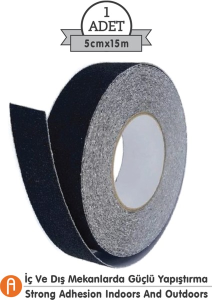 Merdiven Zemin Kaydırmaz Bant 50 MM.X15 Metre Süper Güçlü Yapıştırıcı Siyah Tr Inanç Yapışkanlı Bant