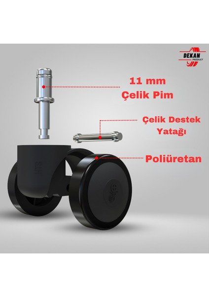 Ofis Koltuk Sandalye Tekerleği 50 mm Pimli 5 Adet Tekerlekler Siyah Tr fiyatları