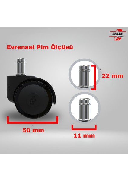 Ofis Koltuk Sandalye Tekerleği 50 mm Pimli 5 Adet Tekerlekler Siyah Tr modelleri