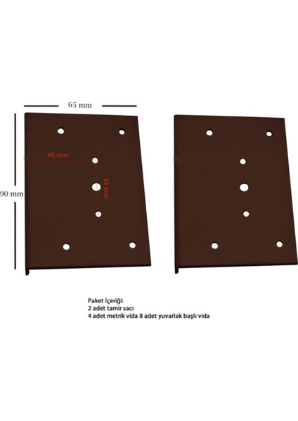 Dolap Menteşe Tamir Sacı Seti Kasa Kısmı Için 2 Li Koyu Kahverengi Mobilya Menteşeleri Turkuaz