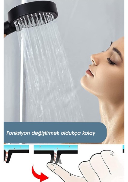 Turbo Yüksek Basınçlı Ultra Siyah Ayarlanabilir Fonksiyonlu Spa El Duş Başlığı Duş Başlığı Siyah Pla