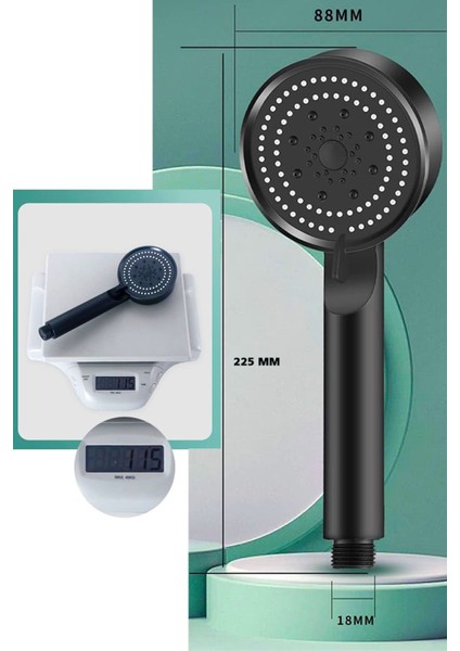 Turbo Yüksek Basınçlı Ultra Siyah Ayarlanabilir Fonksiyonlu Spa El Duş Başlığı Duş Başlığı Siyah Pla indirimleri