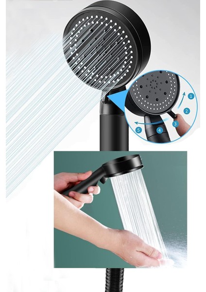 Turbo Yüksek Basınçlı Ultra Siyah Ayarlanabilir Fonksiyonlu Spa El Duş Başlığı Duş Başlığı Siyah Pla
