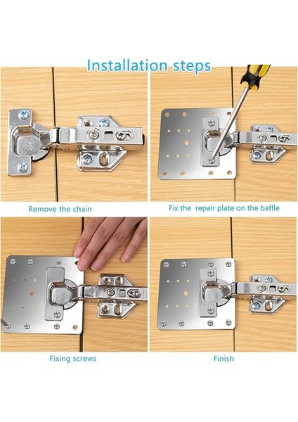 Menteşe Tamir Sacı Paslanmaz Çelik Mobilya Dolap Kapak Menteşesi Onarım Plakası Tamir Seti (1 Adet) indirimleri