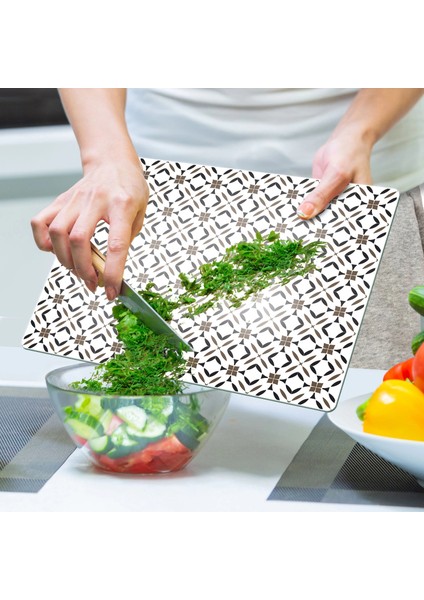 Cam Kesme Tahtası ve Sunumluk Kahverengi Geometrik Desenli 30X40 cm indirimleri