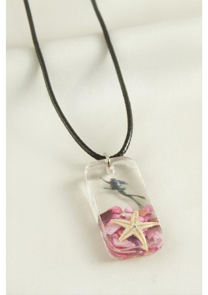 Resveq Deniz Yıldızı Dikdörtgen Epoksi Kolye-Pembe fiyatları