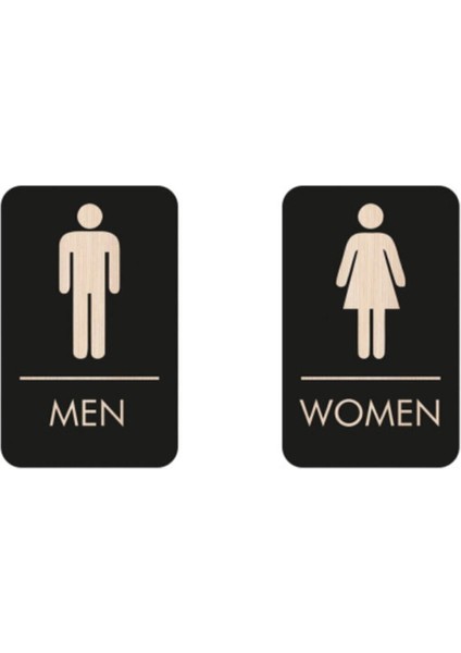 Erkek-Kadın Wc Yönlendirme Yazısı Siyah Ahşap 8X13 cm 2 Adet