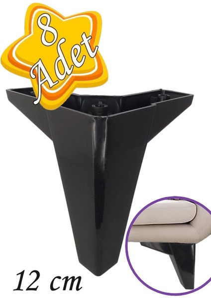 8 Adet Serdivan 12 cm Siyah Lüx Mobilya Kanepe Sehpa Ünite Koltuk Ayağı Baza Ayak Masa Ayakları Siya