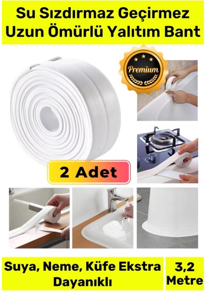 2 Adet Duş Pvc Lavabo Küvet Tezgah Banyo Mutfak Pencere 3,2 mt Su Geçirmez Sızdırmaz Yalıtım Bant Sü