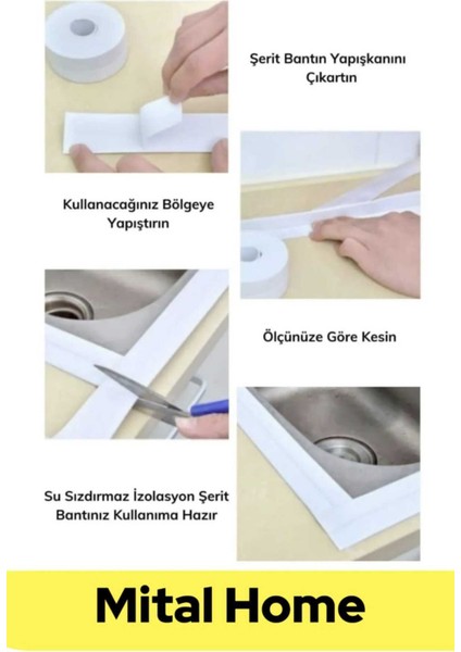 2 Adet Duş Pvc Lavabo Küvet Tezgah Banyo Mutfak Pencere 3,2 mt Su Geçirmez Sızdırmaz Yalıtım Bant Sü indirimleri
