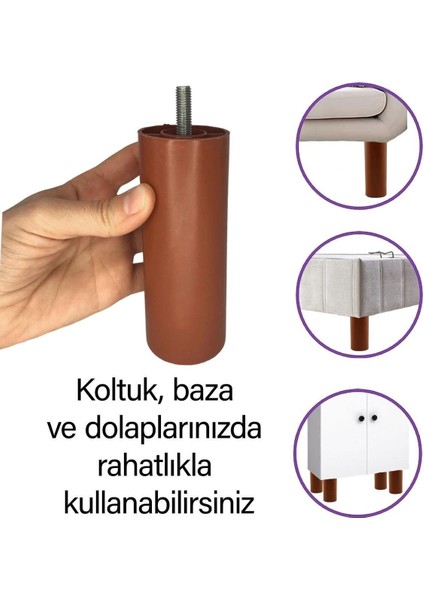 8 Adet Silindir Destek Ayağı 14 cm Kahverengi Gizli Ayak M8 Civatalı Incediş Mobilya Baza Koltuk Mas fiyatları