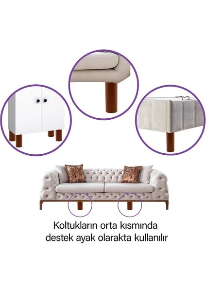 8 Adet Silindir Destek Ayağı 14 cm Kahverengi Gizli Ayak M8 Civatalı Incediş Mobilya Baza Koltuk Mas modelleri