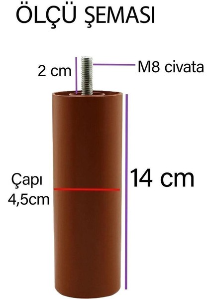 8 Adet Silindir Destek Ayağı 14 cm Kahverengi Gizli Ayak M8 Civatalı Incediş Mobilya Baza Koltuk Mas fırsatları