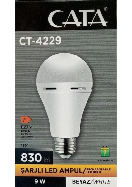 9W Şarjlı LED Ampül E27 Beyaz Tekli Beyaz Işık E27 LED Ampul 9 Watt Yok Cn