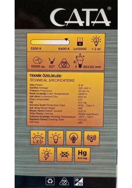 9W Şarjlı LED Ampül E27 Beyaz Tekli Beyaz Işık E27 LED Ampul 9 Watt Yok Cn fiyatları