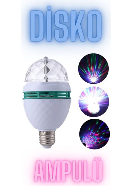 Tapled Renkli Disko Ampülü Hareketli 360 Derece Dönen Disko Topu Duy Aparatlı Tekli Mavi Işık E27 Le