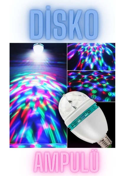 Tapled Renkli Disko Ampülü Hareketli 360 Derece Dönen Disko Topu Duy Aparatlı Tekli Mavi Işık E27 Le fiyatları