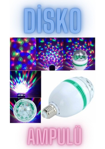 Tapled Renkli Disko Ampülü Hareketli 360 Derece Dönen Disko Topu Duy Aparatlı Tekli Mavi Işık E27 Le modelleri
