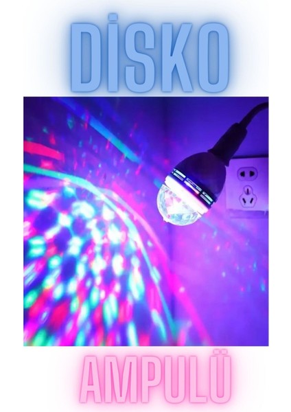 Tapled Renkli Disko Ampülü Hareketli 360 Derece Dönen Disko Topu Duy Aparatlı Tekli Mavi Işık E27 Le fırsatları