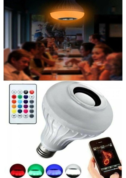 Bluetooth Hoparlörlü Kumandalı Rgb Akıllı LED Ampul-12 Renk Yanma Özellikli Tekli Beyaz Işık E27 Le modelleri