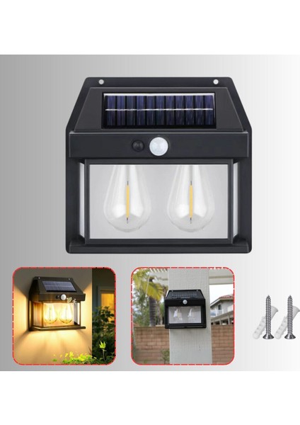 Güneş Enerjili Solar LED Bahçe 2 Li Ampul Hareket Sensörlü Bahçe LED Su Geçirmez Cn