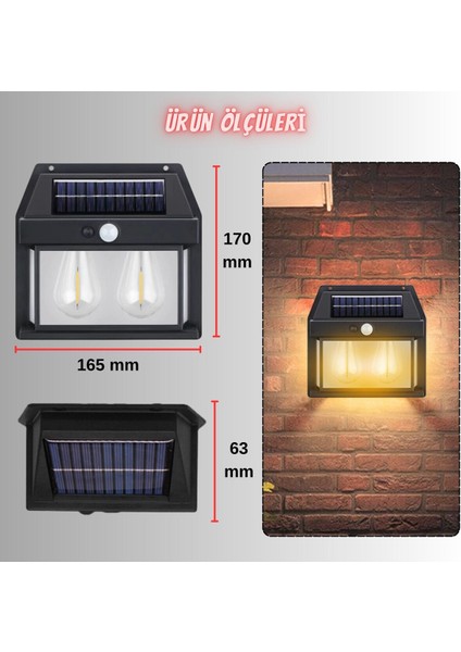 Güneş Enerjili Solar LED Bahçe 2 Li Ampul Hareket Sensörlü Bahçe LED Su Geçirmez Cn