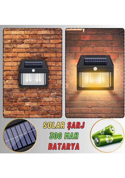 Güneş Enerjili Solar LED Bahçe 2 Li Ampul Hareket Sensörlü Bahçe LED Su Geçirmez Cn