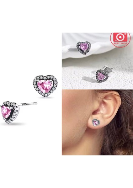 Gümüş Pembe Kalp Taşlı Kolye,küpe,yüzük Seti modelleri