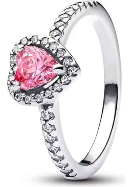 Gümüş Pembe Kalp Taşlı Kolye,küpe,yüzük Seti indirimleri