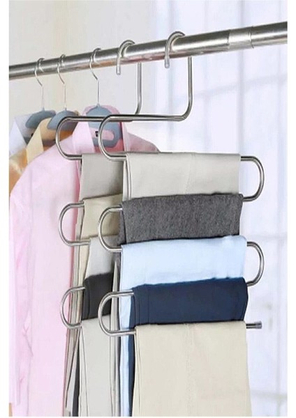 3 Adet Metal Krom Dolap Içi 5 Katlı Pantolon Eşarp Şal Askısı Akıllı Askı Pembe modelleri