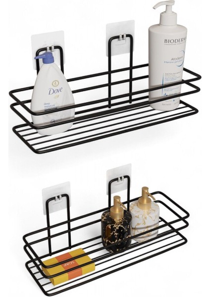 2'li Set, Pratik ve Şık Yapışkanlı Banyo Şampuanlık ile Banyonuzda Yer Açın Siyah Havlu Askılığı Tr fiyatları