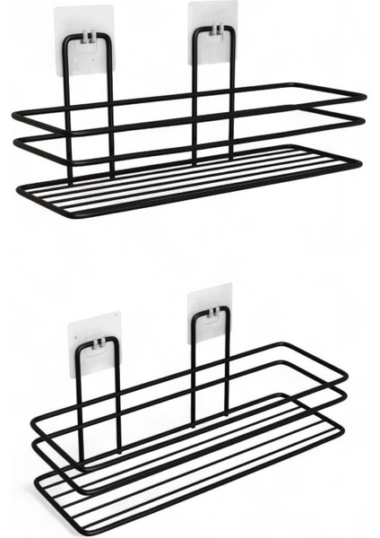 2'li Set, Pratik ve Şık Yapışkanlı Banyo Şampuanlık ile Banyonuzda Yer Açın Siyah Havlu Askılığı Tr modelleri