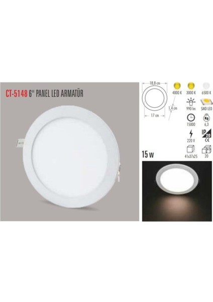 15 Watt Slim LED Panel Beyaz Işık Metal Kasa Beyaz Işık LED 15 Watt modelleri
