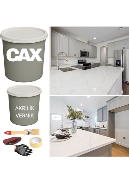 Mutfak-Banyo-Fayans Dönüşüm Boya Seti 1 Litre Sıvıya Dayanıklı + Boya Koruma Verniği 500 ml