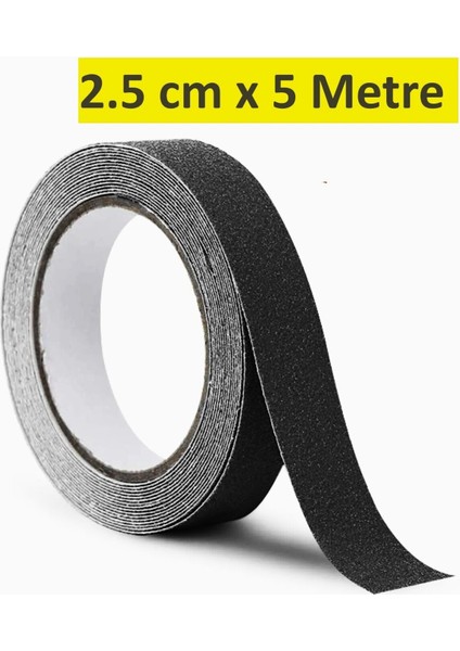 2.5 cm x 5 Metre Merdiven Zemin Kaydırmaz Bant, Yapışkanlı Kaymaz Bant Siyah Çift Taraflı Bant Siyah