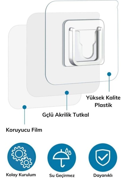 2 Adet Eşya Sabitleme Askısı 10 Adet Şeffaf Çift Taraflı Yapışkanlı Geçmeli Klips Tutkal