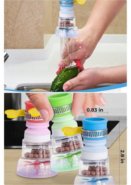 Musluk Başlığı: 360 Derece Dönen Yumuşak Hortum, Aktif Mineral Taşlı Filtre ve %70 Su Tasarrufu 2 Yı modelleri