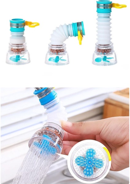 Musluk Başlığı: 360 Derece Dönen Yumuşak Hortum, Aktif Mineral Taşlı Filtre ve %70 Su Tasarrufu 2 Yı indirimleri