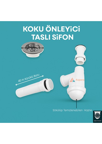 Koku Önleyici Taslı Lavabo Sifonu - Temizlenebilir Hazne, Körüklü Boru, Paslanmaz Giriş Sökülür,temi modelleri