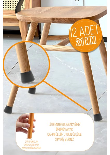 12 Ad 21 mm Siyahsilikon Masa Sandalye Pabuç Kaydırmaz Koltuk Zemin Koruyucu Çizdirmez Ayak Kılıfı S