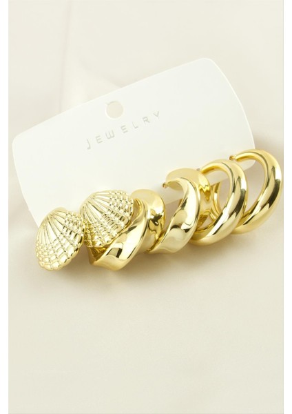 Resveq 6 Adet Istiridye Trend Metal Küpe-Gümüş Rengi