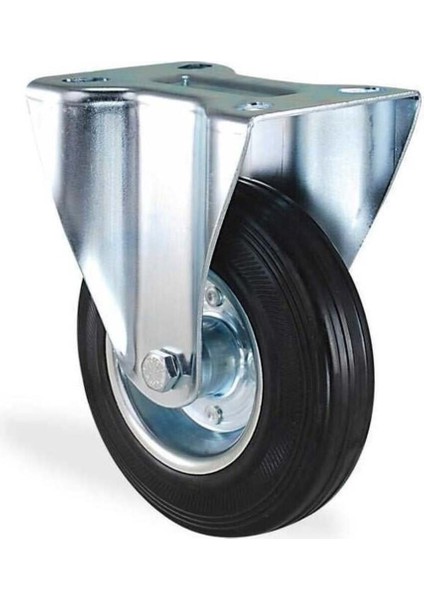 Ø125 Kauçuk Sabit Tekerlek Flanş Bağlantılı 100 Kg. Kapasiteli Burçlu Tekli Tr