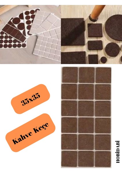Kahve Mobilya Yapışkanlı Dikdörtgen Keçe 35X35 mm Keçeler Kahverengi
