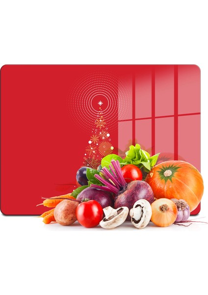 Cam Kesme Tahtası ve Sunumluk Kırmızı Yılbaşı Ağacı Desenli 30X40 cm