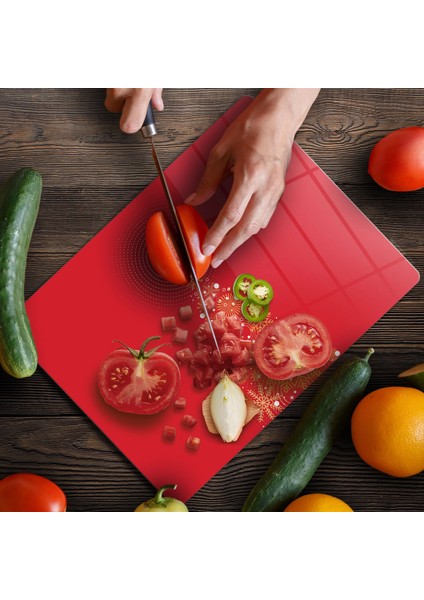 Cam Kesme Tahtası ve Sunumluk Kırmızı Yılbaşı Ağacı Desenli 30X40 cm fırsatları