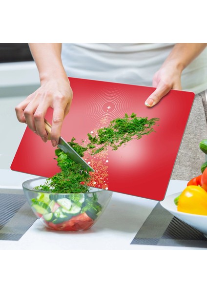 Cam Kesme Tahtası ve Sunumluk Kırmızı Yılbaşı Ağacı Desenli 30X40 cm indirimleri