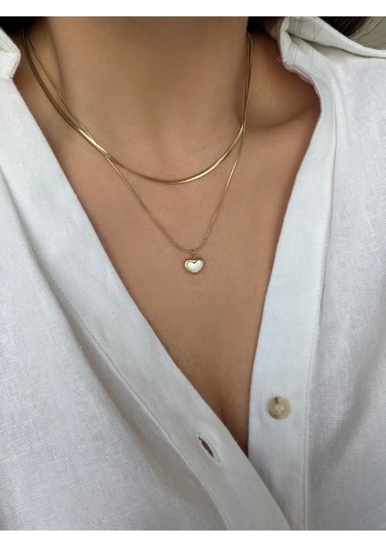 Çelik 2li Kalp Kolye