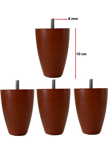 10 cm Kahve Ayak Armut Plastik Baza Koltuk Kanepe Ayağı Ince M8 Diş 4 Adet Masa Ayakları Kahverengi