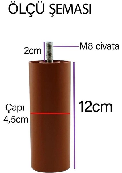 2 Adet Silindir Destek Ayağı 12 cm Kahverengi Sert Plastik Gizli M8 Incediş Mobilya Baza Koltuk Masa fırsatları